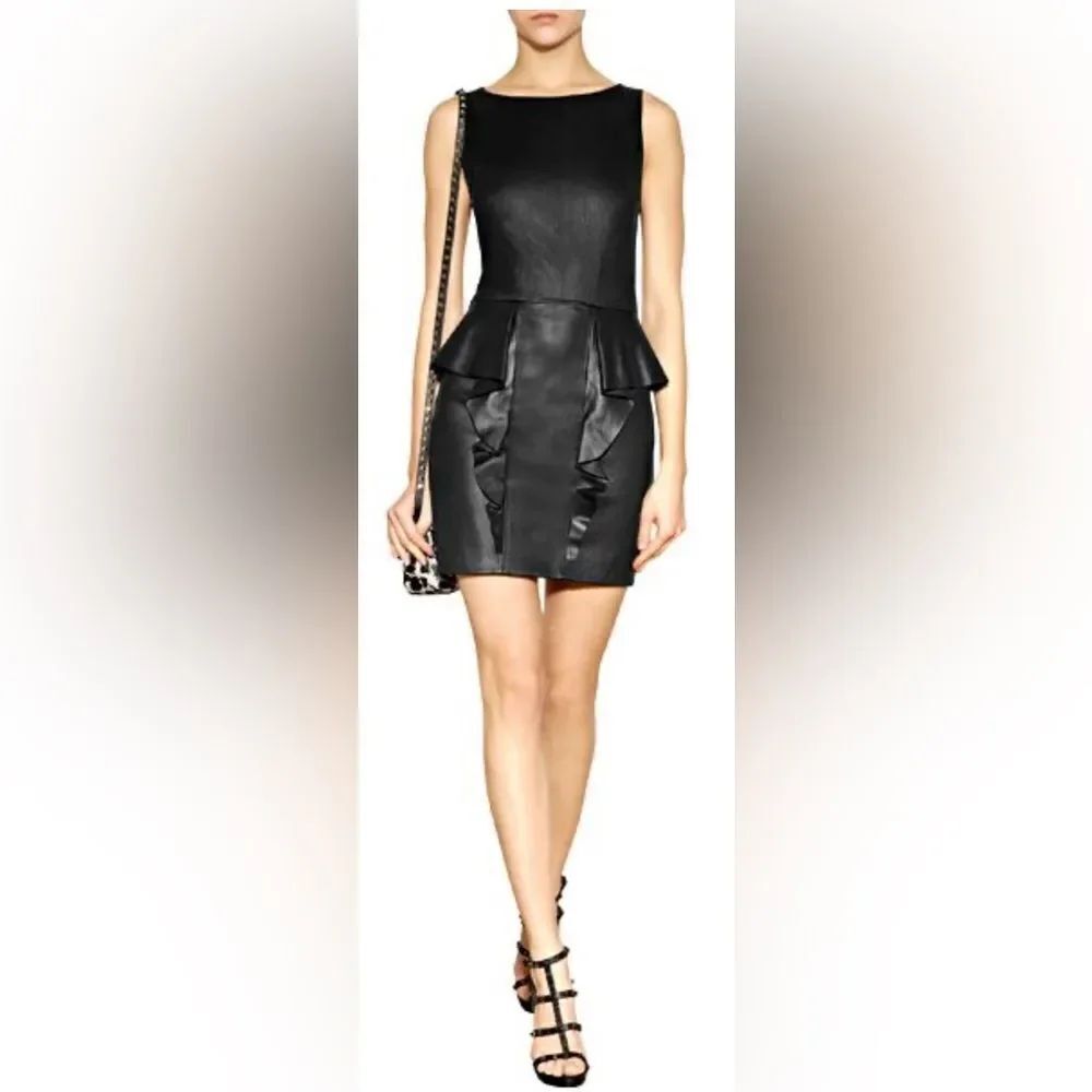 Emilio Pucci 100% lamb skin Elegant Black Peplum Dress, US12